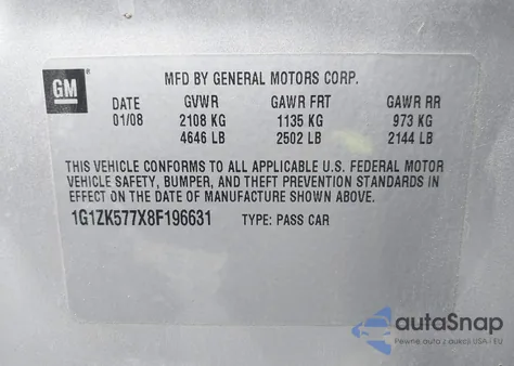 2008 Chevrolet Malibu Ltz z USA, uszkodzony, nr VIN 1G1ZK577X8F196631